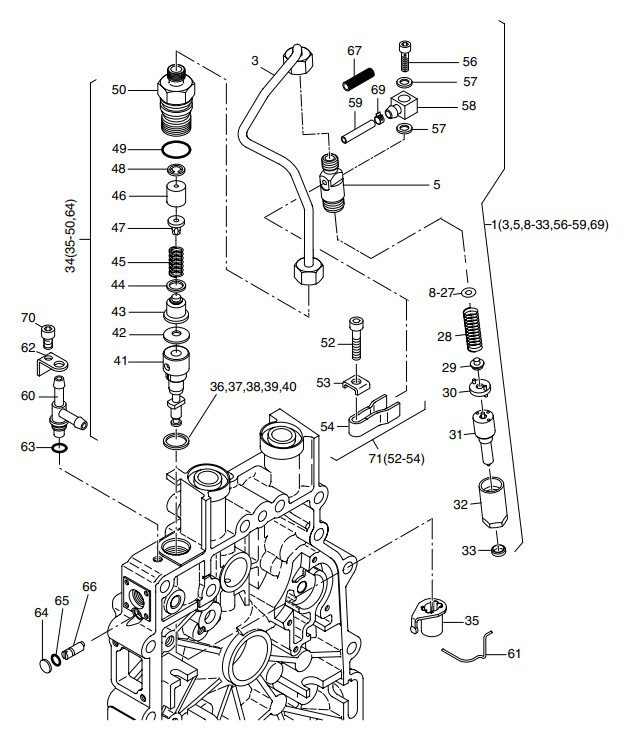Hatz diagram: Hatz 1B30 Injection equipment, reference 1