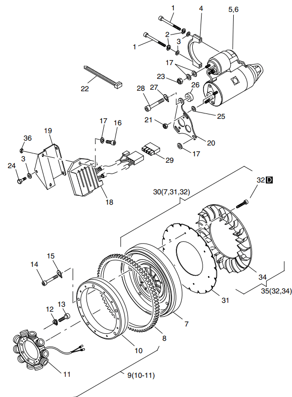Hatz 1B40 Starter, alternator