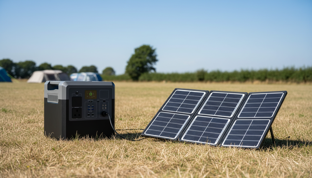 BP2400 charging from folding solar panels in a field